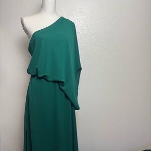 Vici One Shoulder‎ Draped Chiffon Green Maxi Dress